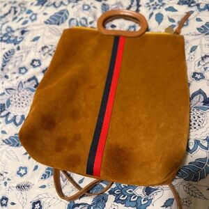 Clare V Tan Suede Bag with Red and Blue Stripe